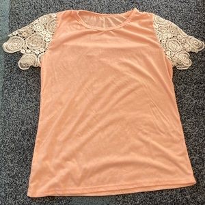 SHEIN Pink Blouse with Lace Sleeves